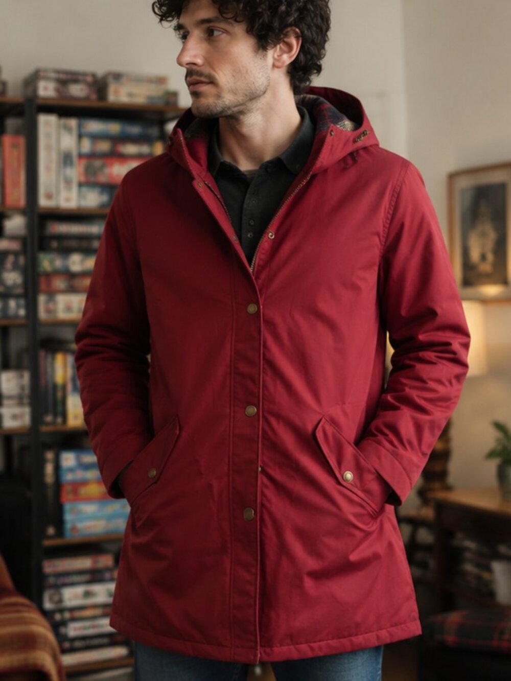 Dunderdon LJ70 Compact Twill Rain Coat Jacket NWT Beet Red Plaid Lined Size M